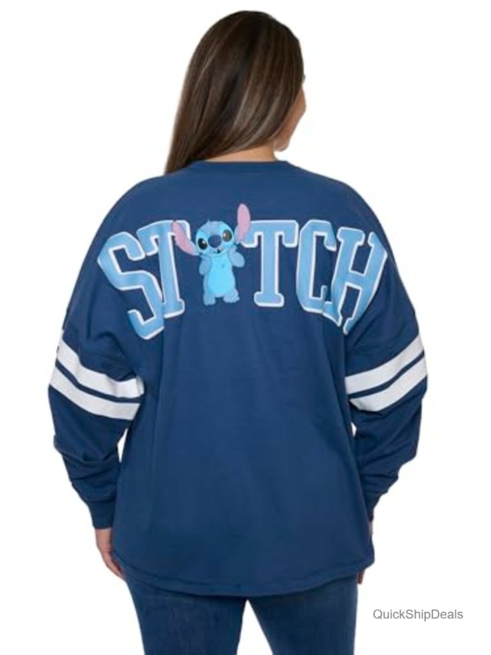 Disney Stitch Women's Oversized Long Sleeve Jersey Crewneck Shirt